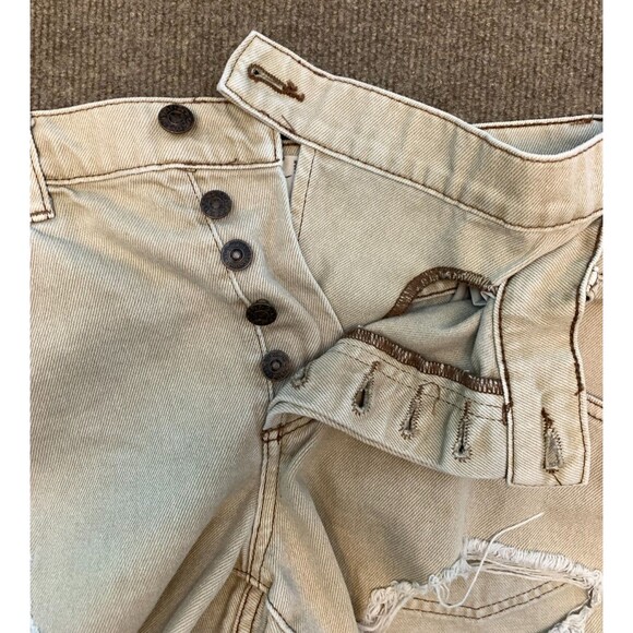 We The Free People Shorts Womens 27 Cut-Off Distressed Button Fly Beige Denim - Picture 3 of 10